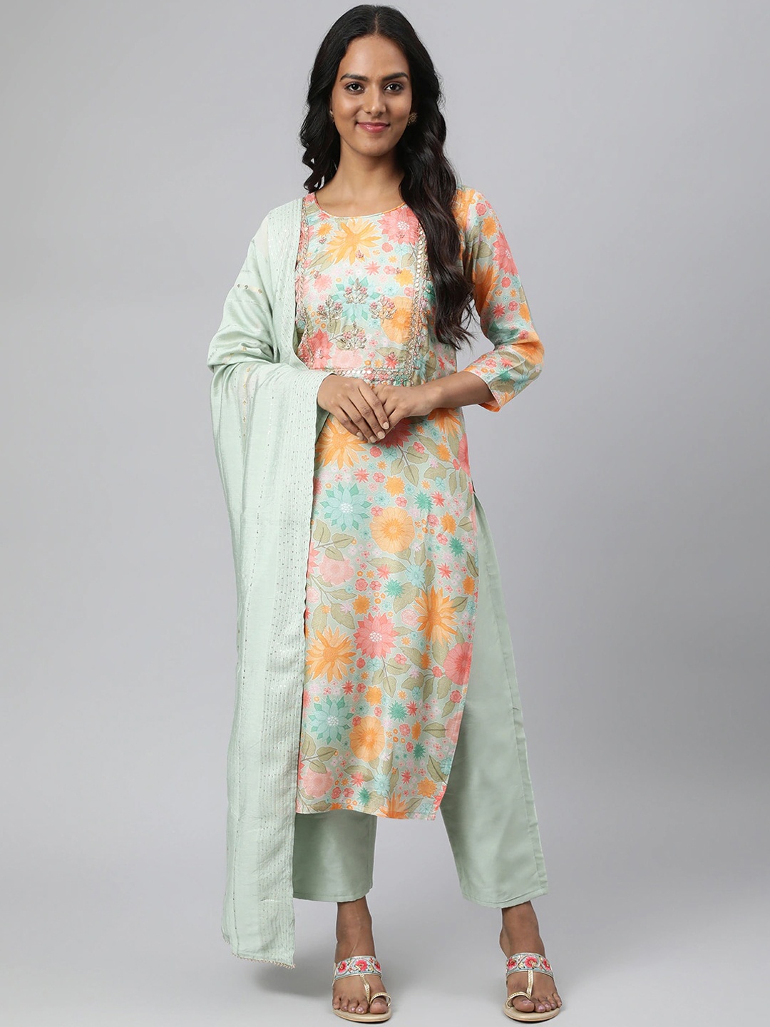 Readiprint Fashions Ethnic Motifs Printed Zardozi Kurta With Pyjamas & Dupatta, Green
Readiprint Fashions Ethnic Motifs Printed Zardozi Kurta With Pyjamas & Dupatta, Green