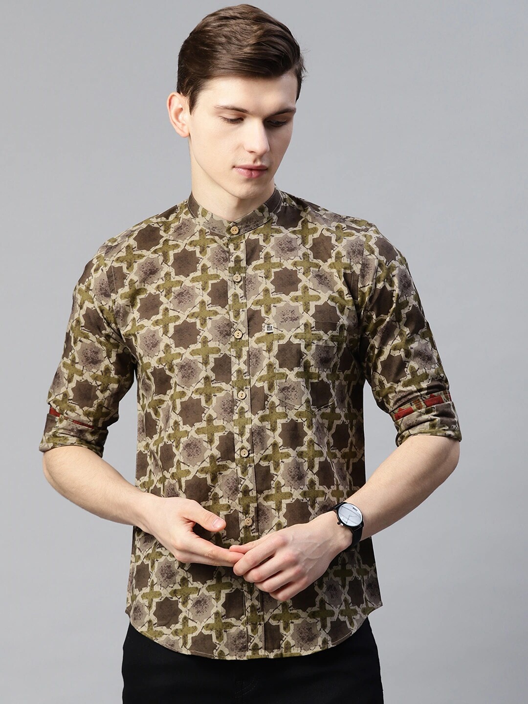 Readiprint Fashions Men Printed Cotton Mandarin Collar Comfort Opaque Casual Shirt, Olive
Readiprint Fashions Men Printed Cotton Mandarin Collar Comfort Opaque Casual Shirt, Olive