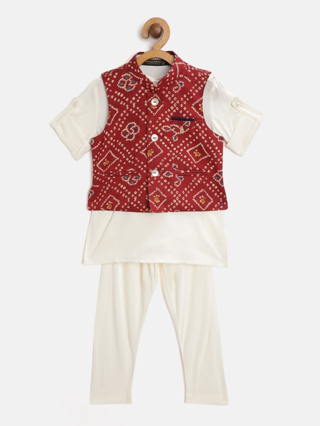 Readiprint Fashions Boys Mandarin Collar Kurta With Pyjamas & Nehru Jacket, Off white
Readiprint Fashions Boys Mandarin Collar Kurta With Pyjamas & Nehru Jacket, Off white