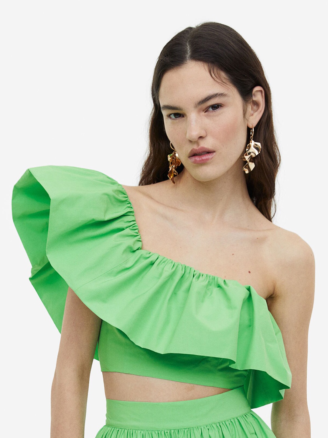 H&M Flounced One-shoulder Top, Green