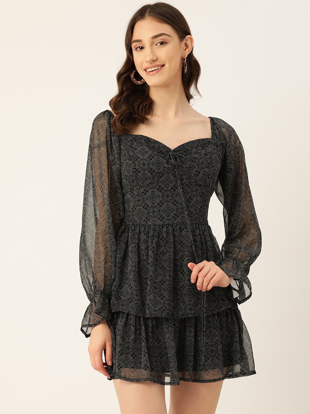 Rue Collection Chiffon A-Line Mini Dress, Black