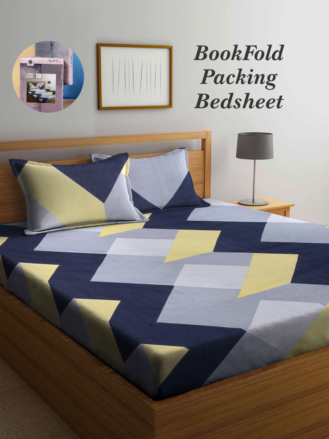 Arrabi Bookfold Navy Blue & Grey Geometric Printed 300 TC King Bedsheet & Pillow Covers
Arrabi Bookfold Navy Blue & Grey Geometric Printed 300 TC King Bedsheet & Pillow Covers