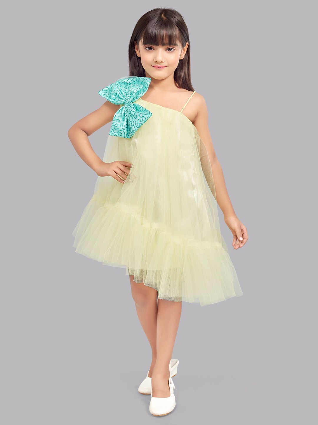 Pink Chick Girls Shoulder Straps Bow Asymmetrical Hem Tulle Net A-Line Dress, Yellow
Pink Chick Girls Shoulder Straps Bow Asymmetrical Hem Tulle Net A-Line Dress, Yellow