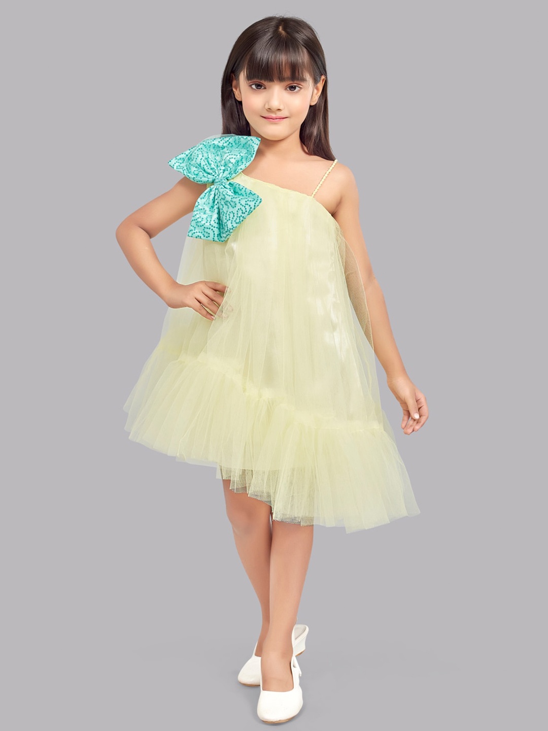 Pink Chick Girls Shoulder Straps Bow Asymmetrical Hem Tulle Net A-Line Dress, Yellow
Pink Chick Girls Shoulder Straps Bow Asymmetrical Hem Tulle Net A-Line Dress, Yellow