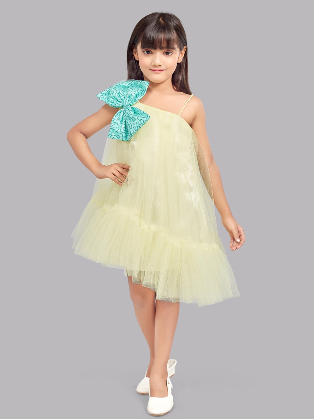 Pink Chick Girls Shoulder Straps Bow Asymmetrical Hem Tulle Net A-Line Dress, Yellow
Pink Chick Girls Shoulder Straps Bow Asymmetrical Hem Tulle Net A-Line Dress, Yellow