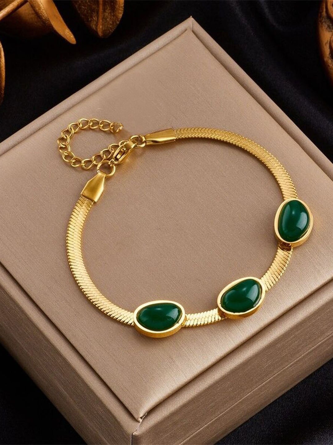 ZIVOM Women 18 K Gold-Plated Link Bracelet, Green