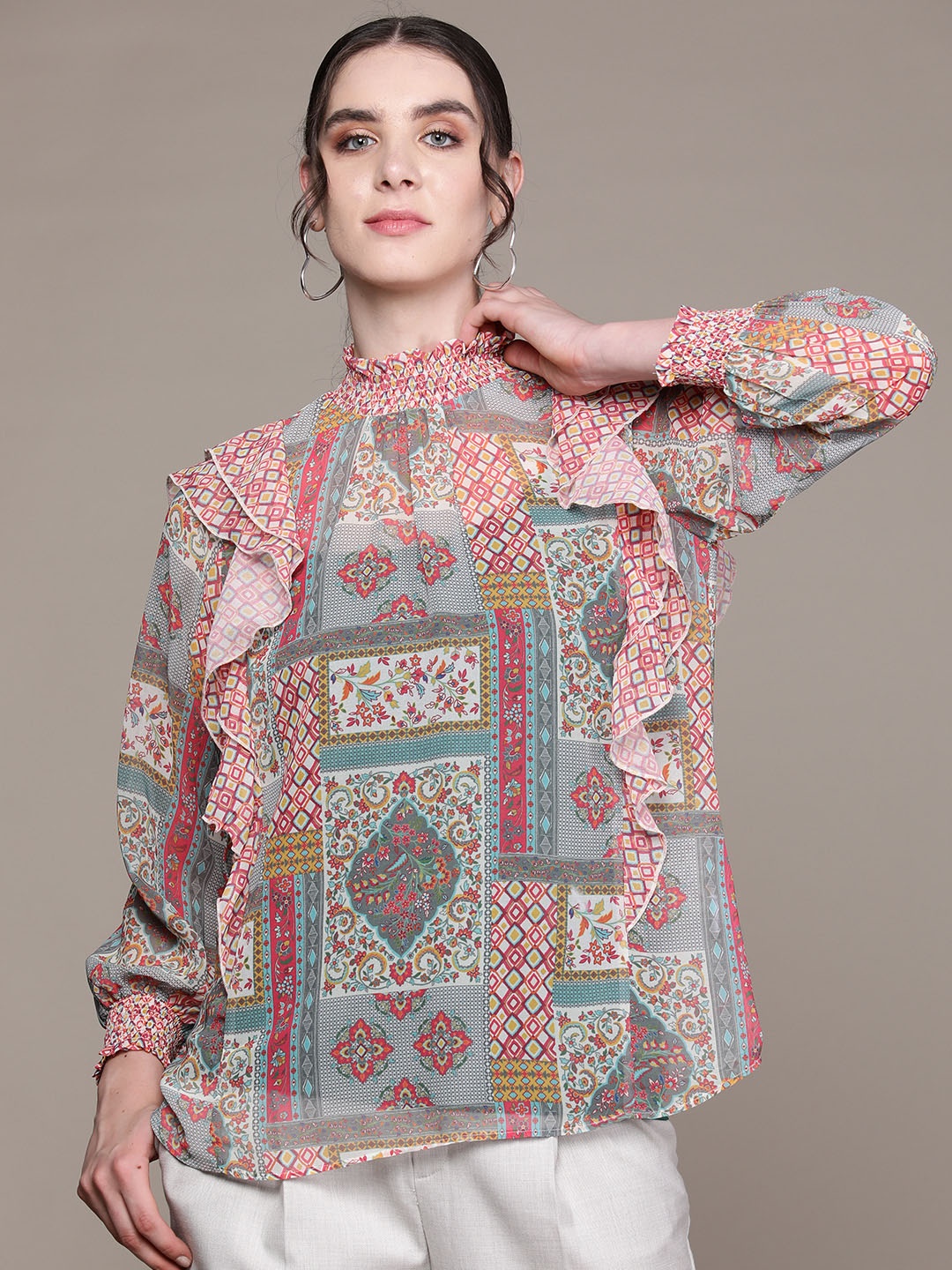 aarke Ritu Kumar Print Puff Sleeve Ruffles Ethnic Georgette Top With Camisole, Multi
aarke Ritu Kumar Print Puff Sleeve Ruffles Ethnic Georgette Top With Camisole, Multi