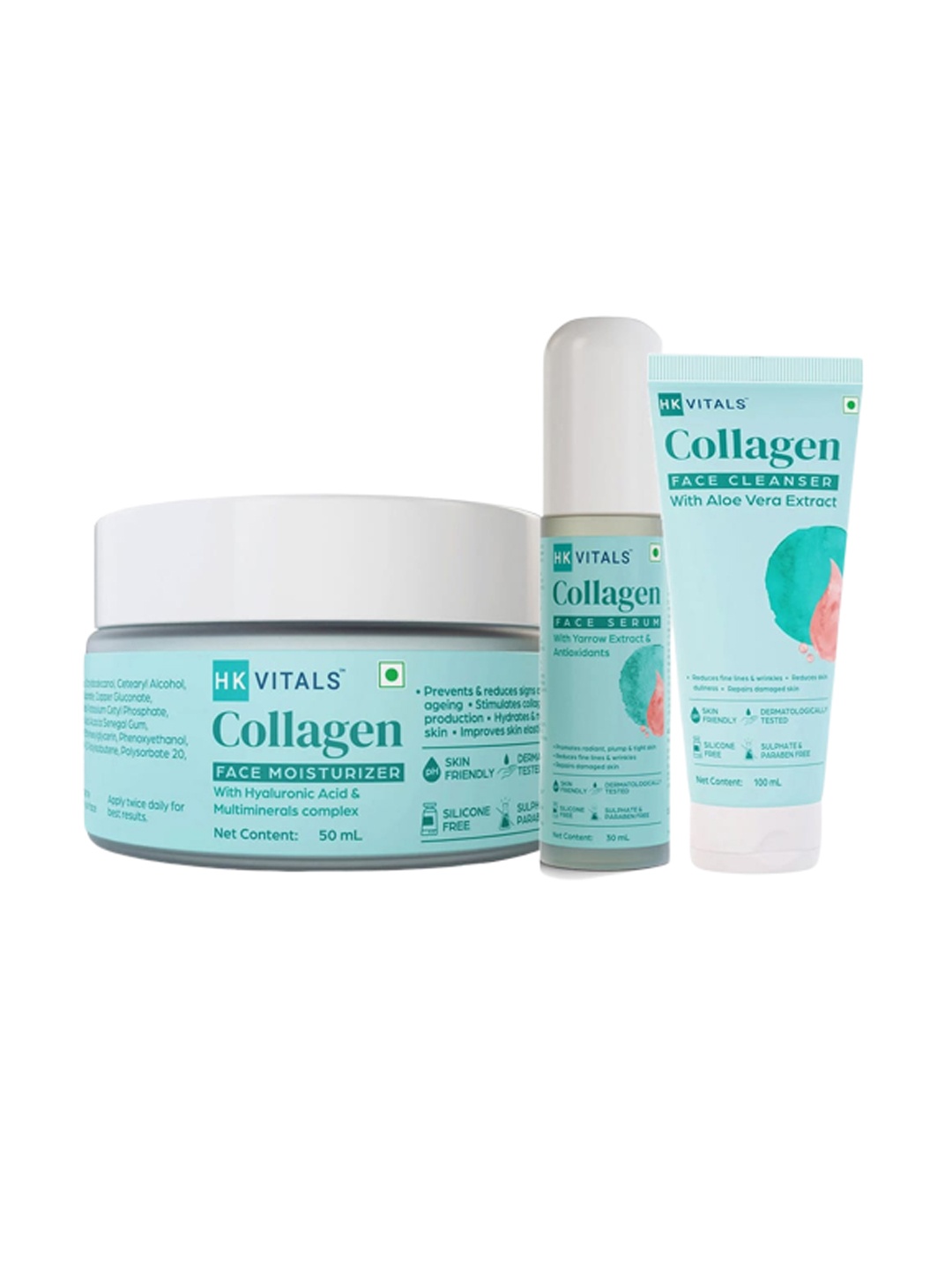 HK VITALS Collagen Skin Care Set- Face Moisturizer 50ml + Face Serum 30ml + Cleanser 100ml, Blue
HK VITALS Collagen Skin Care Set- Face Moisturizer 50ml + Face Serum 30ml + Cleanser 100ml, Blue