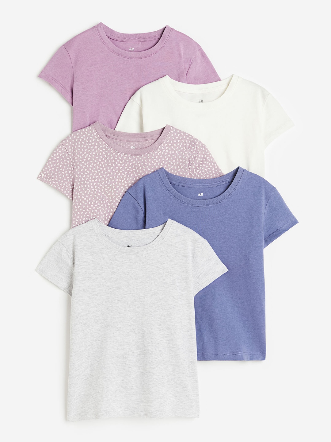H&M Girls 5-Pack Cotton T-Shirts, Blue
