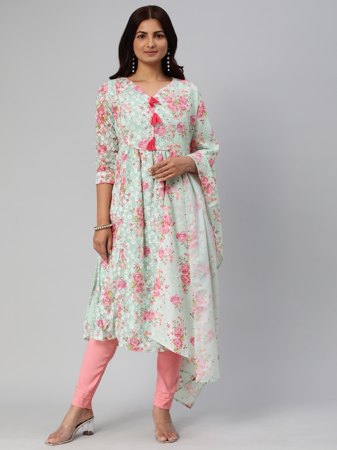 Rani Saahiba Women Floral Printed Regular Kurta with Trousers & With Dupatta, Sea green
Rani Saahiba Women Floral Printed Regular Kurta with Trousers & With Dupatta, Sea green