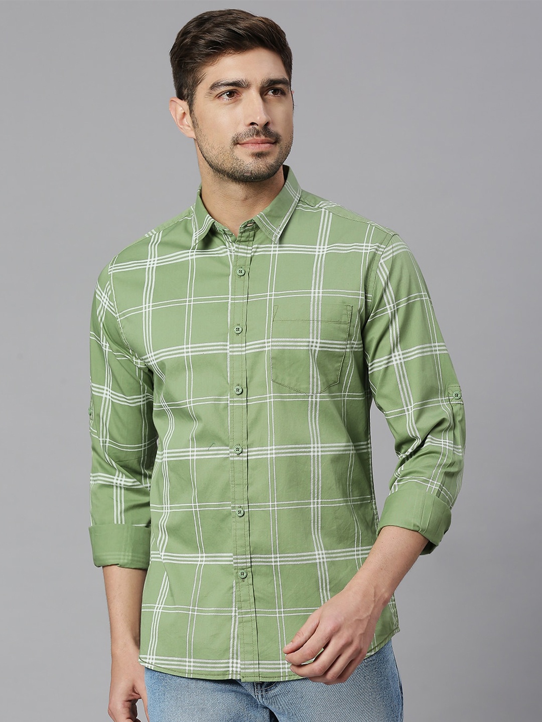 HERE&NOW Premium Spread Collar Slim Fit Windowpane Checked Pure Cotton Casual Shirt, Green
HERE&NOW Premium Spread Collar Slim Fit Windowpane Checked Pure Cotton Casual Shirt, Green