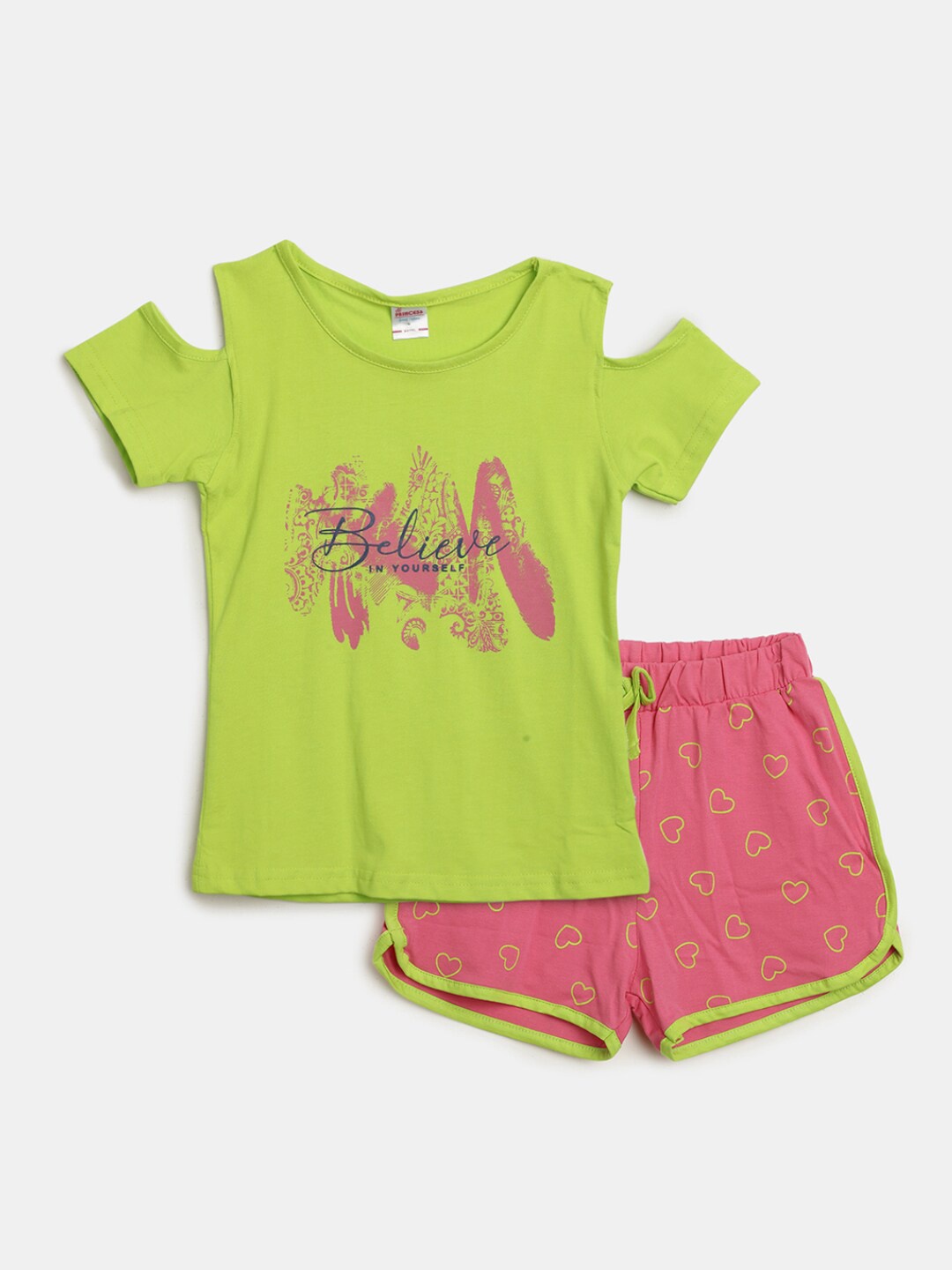 V-Mart Girls Graphic Printed Cold Shoulder Pure Cotton T-shirt with Shorts, Green
V-Mart Girls Graphic Printed Cold Shoulder Pure Cotton T-shirt with Shorts, Green