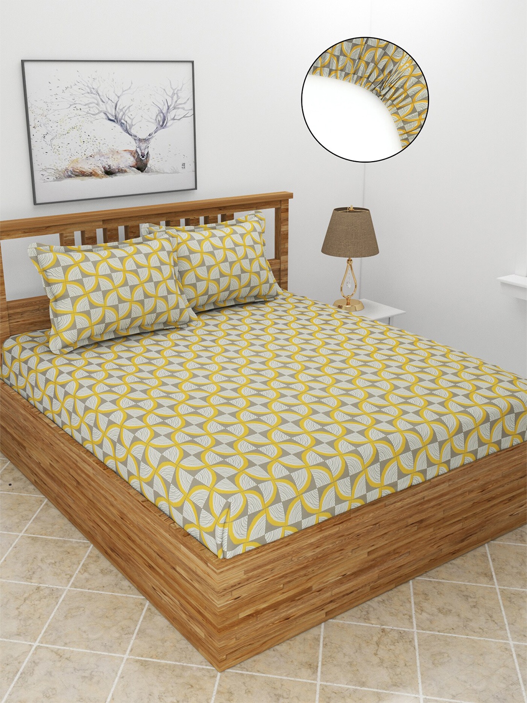MORADO Yellow & Grey Geometric Printed 210 TC Fitted Queen Bedsheet With 2 Pillow Covers
MORADO Yellow & Grey Geometric Printed 210 TC Fitted Queen Bedsheet With 2 Pillow Covers