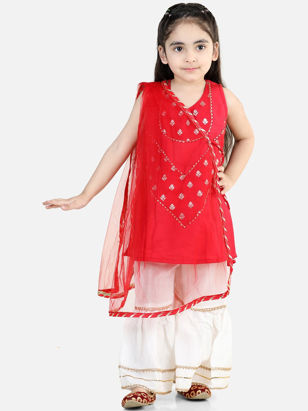 Kinder Kids Girls Ethnic Woven Design A-Line Pure Cotton Kurti with Sharara & Dupatta, Red
Kinder Kids Girls Ethnic Woven Design A-Line Pure Cotton Kurti with Sharara & Dupatta, Red