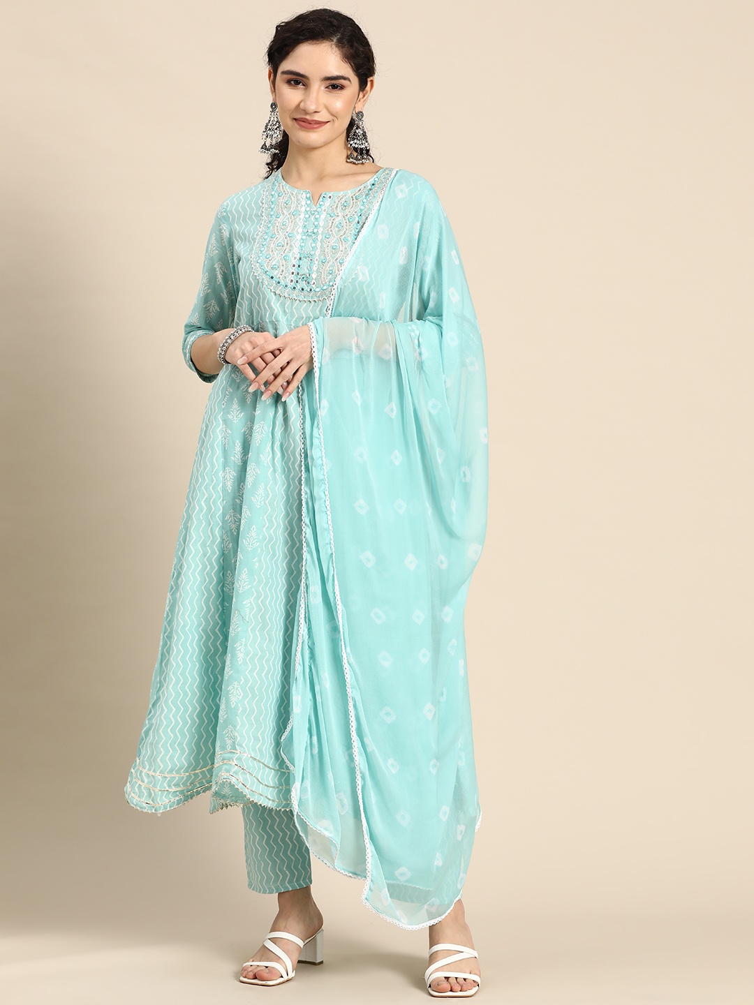 Prakhya Yoke Design Regular Mirror Work Pure Cotton Kurta with Palazzos & With Dupatta, Turquoise blue
Prakhya Yoke Design Regular Mirror Work Pure Cotton Kurta with Palazzos & With Dupatta, Turquoise blue