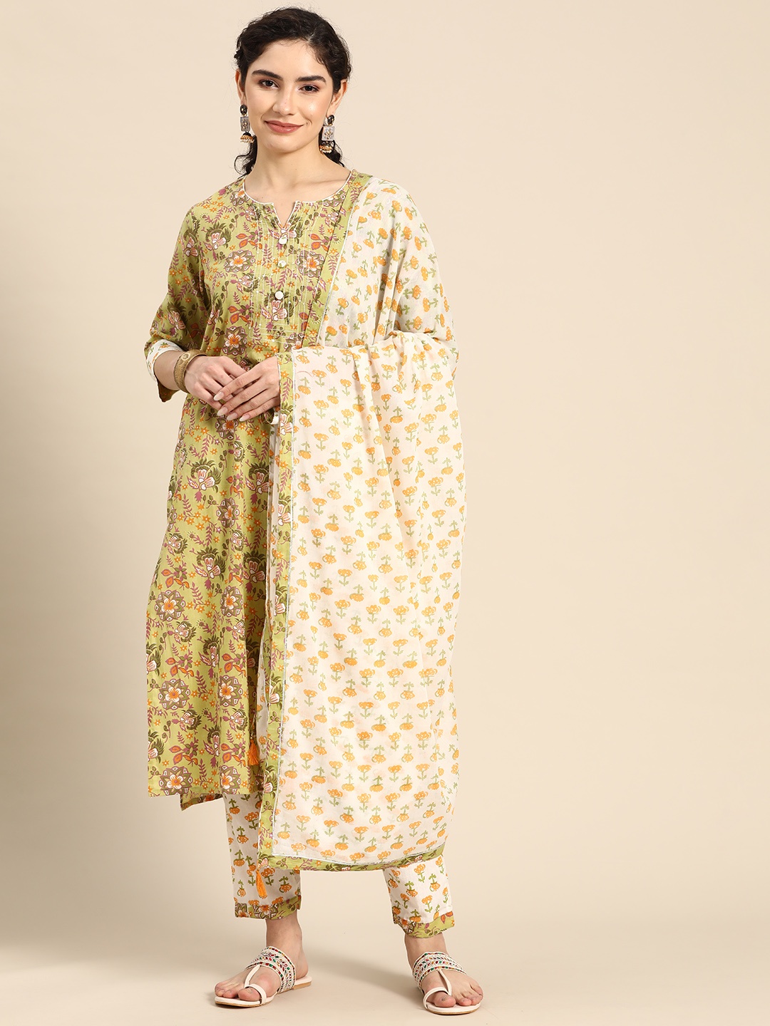 Prakhya Floral Printed Regular Sequinned Pure Cotton Kurta with Palazzos & With Dupatta, Green
Prakhya Floral Printed Regular Sequinned Pure Cotton Kurta with Palazzos & With Dupatta, Green