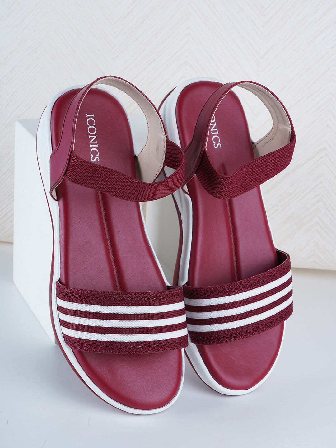 ICONICS Striped Comfort Heels, Maroon 
ICONICS Striped Comfort Heels, Maroon