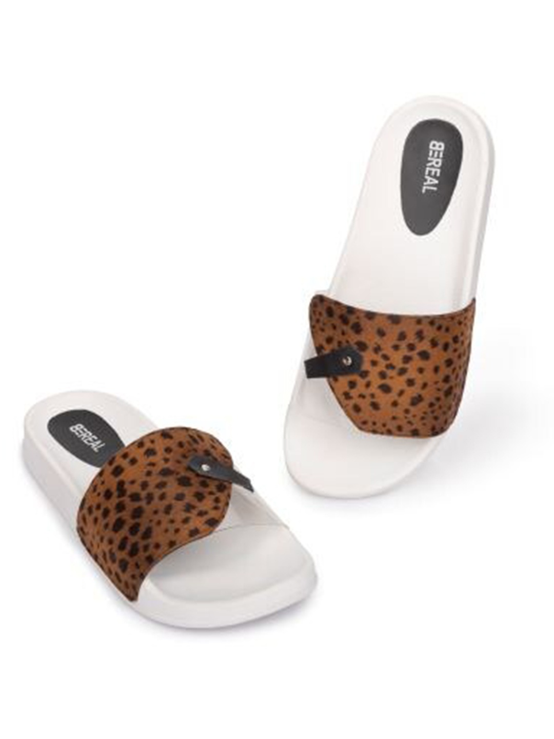 BEREAL Women Printed Synthetic Sliders, Brown