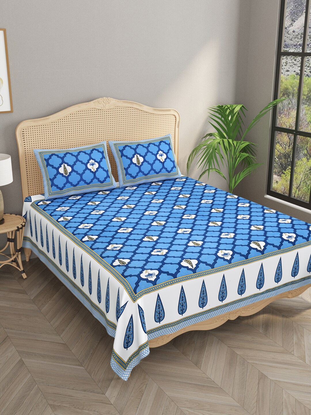 Gulaab Jaipur Blue & White Ethnic Motifs 330 TC Cotton King Bedsheet With 2 Pillow Covers
Gulaab Jaipur Blue & White Ethnic Motifs 330 TC Cotton King Bedsheet With 2 Pillow Covers