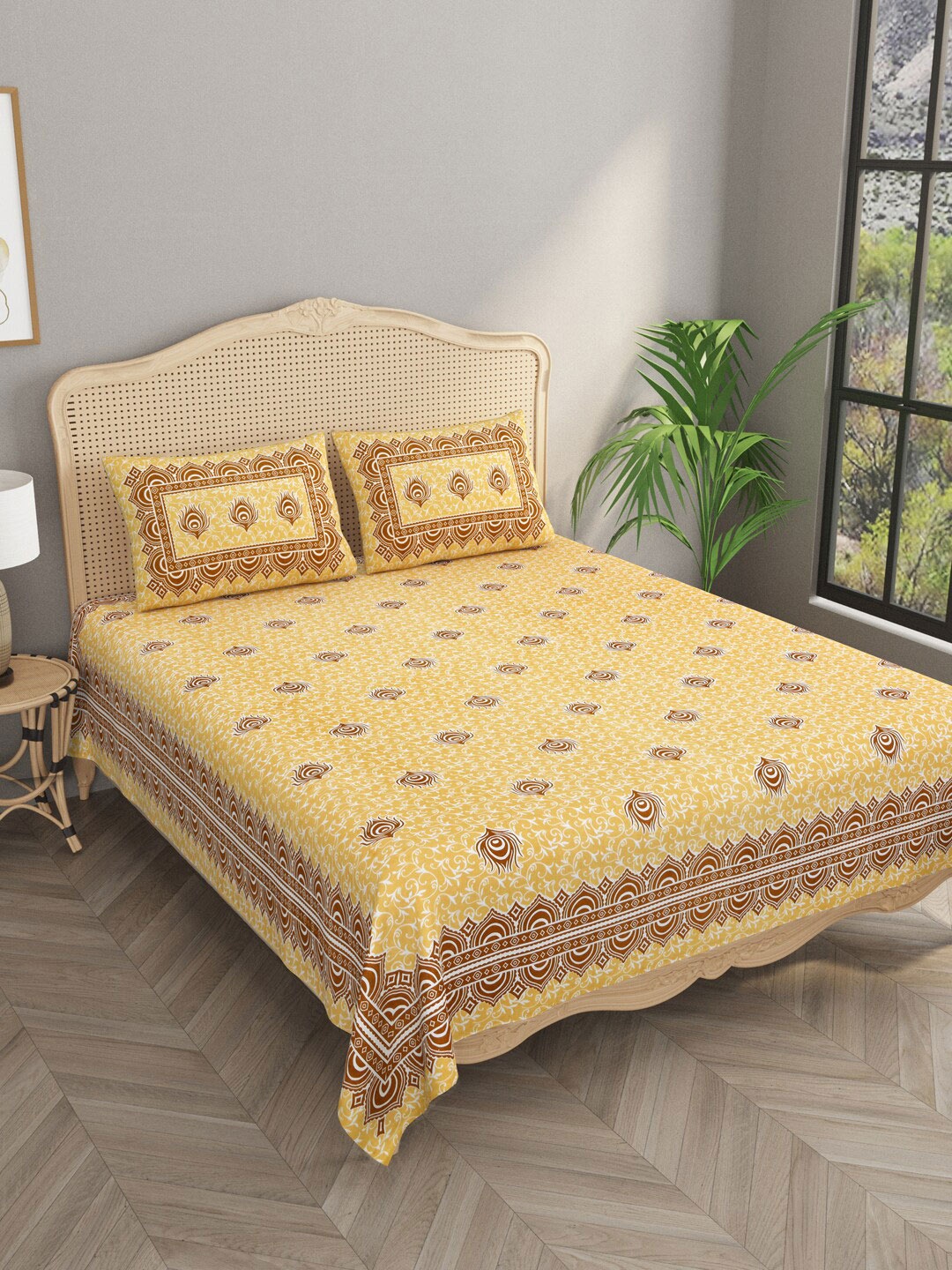 Gulaab Jaipur Yellow & Brown Ethnic Motifs 330 TC Cotton King Bedsheet & 2 Pillow Covers
Gulaab Jaipur Yellow & Brown Ethnic Motifs 330 TC Cotton King Bedsheet & 2 Pillow Covers