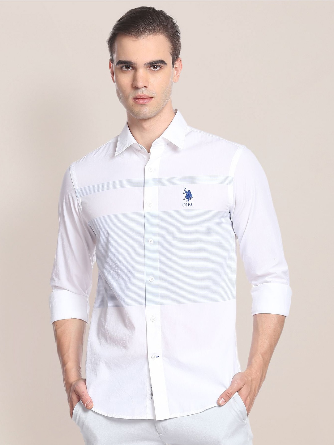 U.S. Polo Assn. Men Horizontal Striped Spread Collar Pure Cotton Casual Shirt, White
U.S. Polo Assn. Men Horizontal Striped Spread Collar Pure Cotton Casual Shirt, White