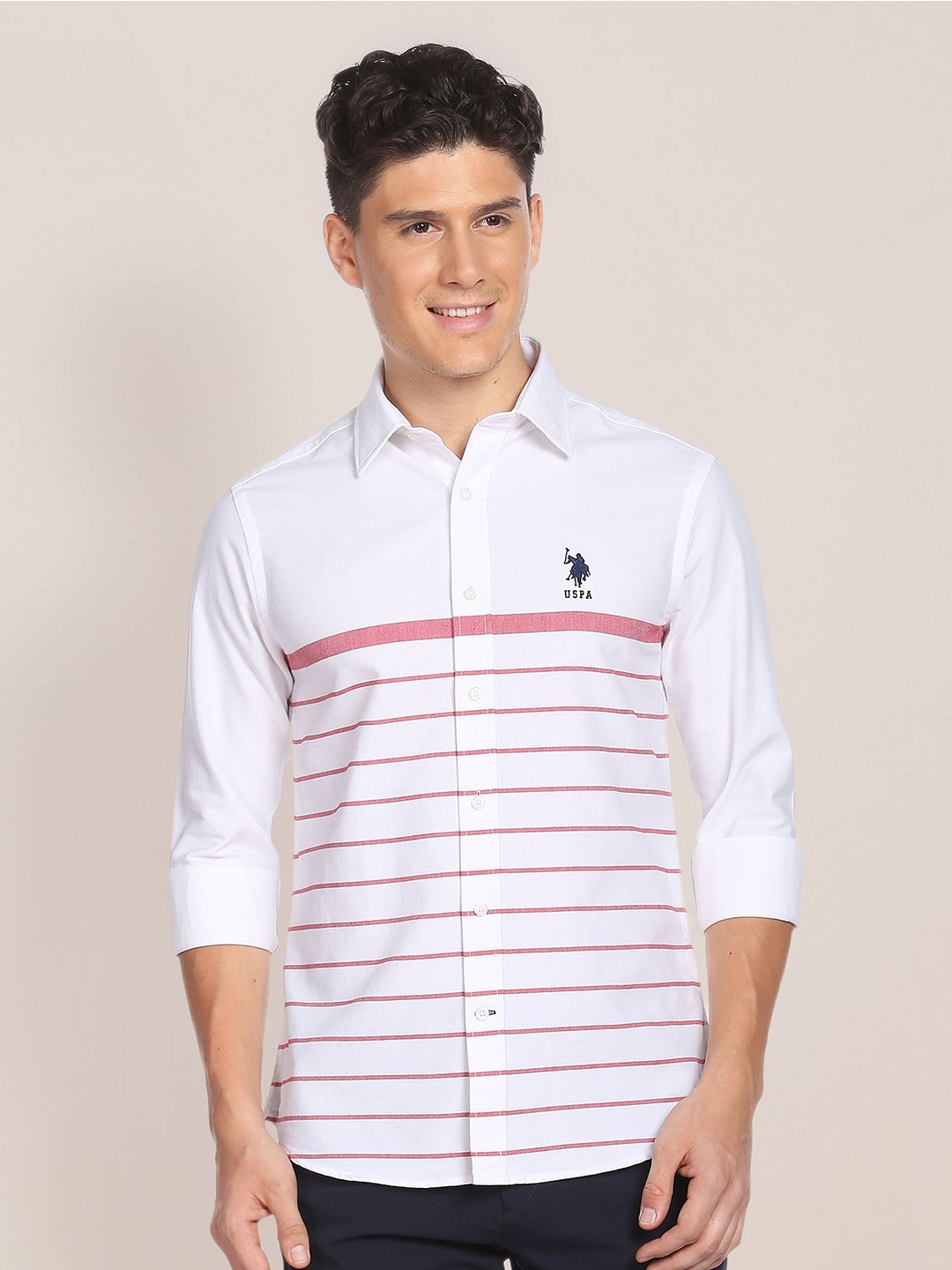 U.S. Polo Assn. Men Horizontal Striped Spread Collar Pure Cotton Casual Shirt, White
U.S. Polo Assn. Men Horizontal Striped Spread Collar Pure Cotton Casual Shirt, White