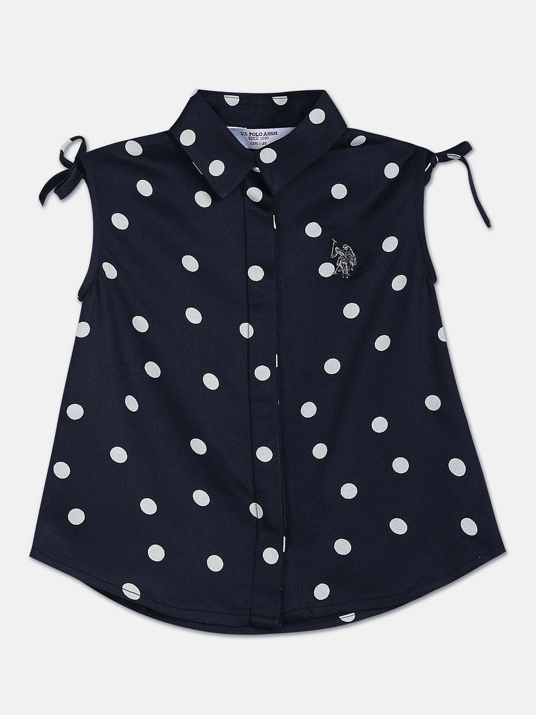 U.S. Polo Assn. Kids Girls Nautical Polka Dot Printed Shirt Collar A-Line Top, Navy blue
U.S. Polo Assn. Kids Girls Nautical Polka Dot Printed Shirt Collar A-Line Top, Navy blue