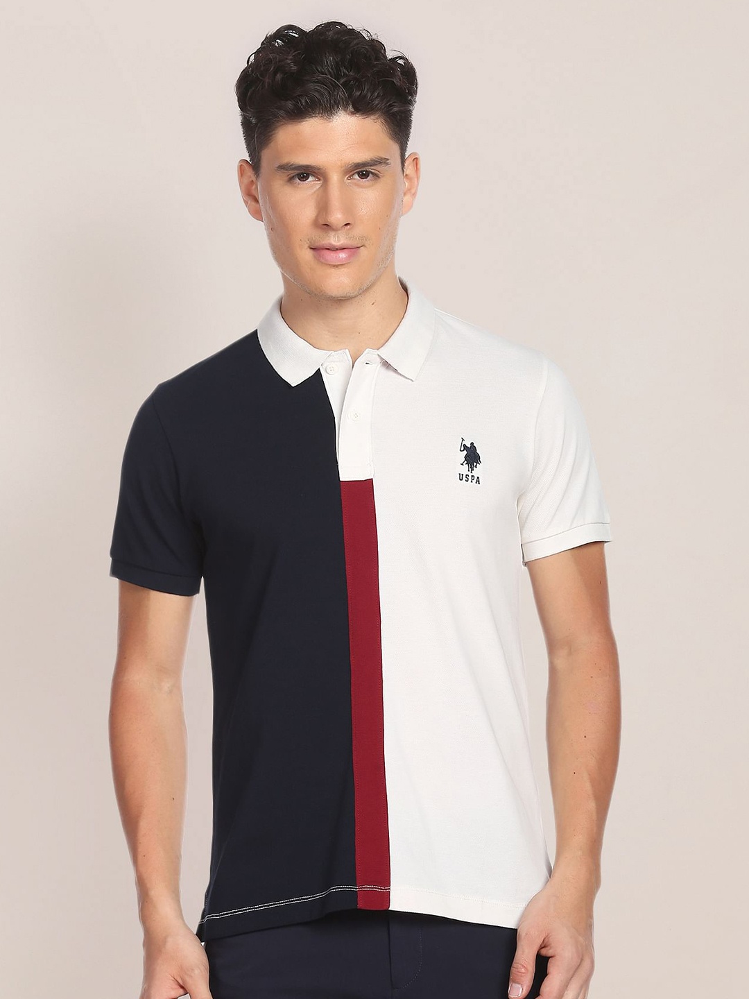 U.S. Polo Assn. Colourblocked Polo Collar Pure Cotton Slim Fit T-shirt, White
U.S. Polo Assn. Colourblocked Polo Collar Pure Cotton Slim Fit T-shirt, White