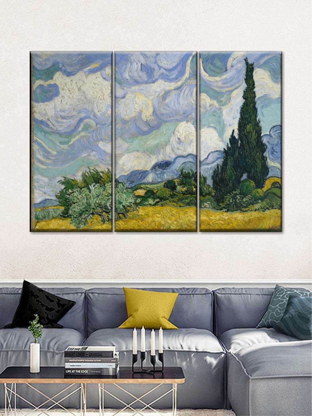 POSTERS AND TRUSS 3-Pcs Blue & Yellow Wheat Field With Cypresses Framed Wall Painting
POSTERS AND TRUSS 3-Pcs Blue & Yellow Wheat Field With Cypresses Framed Wall Painting