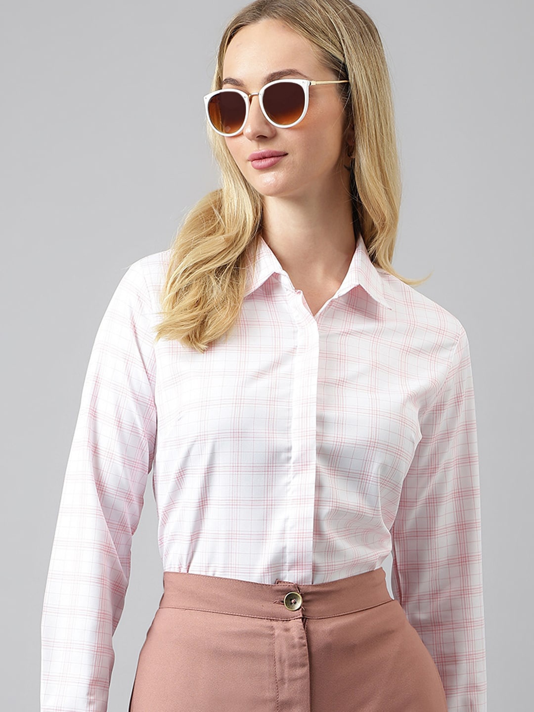 English Navy Checked Formal Shirt, White