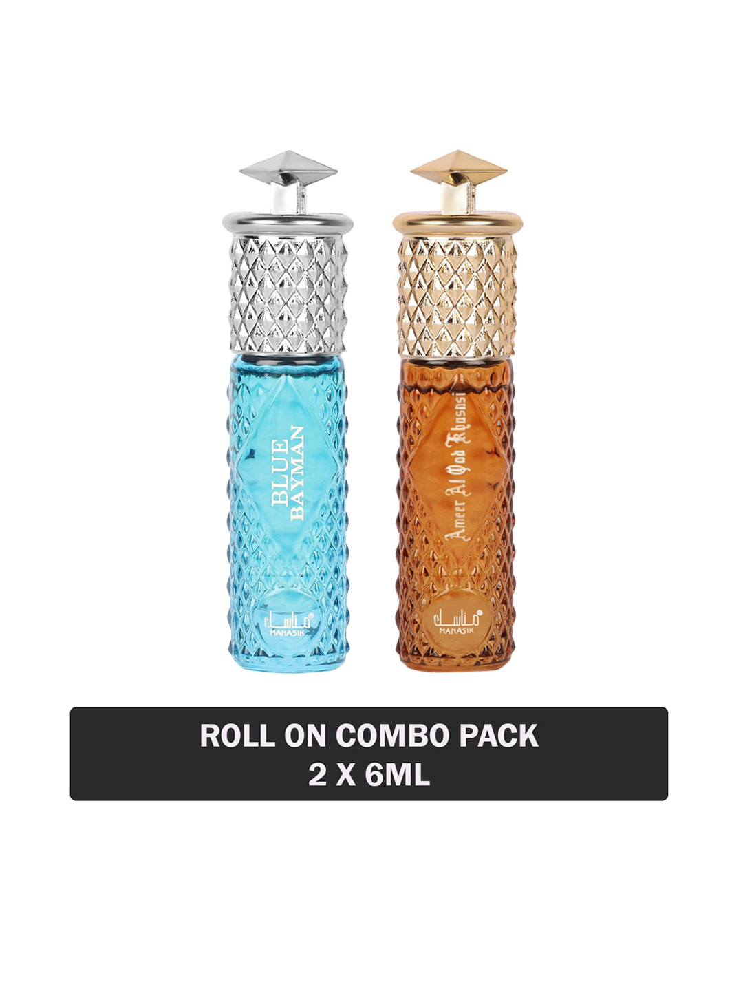 MANASIK Set Of 2 Long Lasting Attars - 6 ml Each - Blue Bayman & Ameer Al Oud Khusnsi
MANASIK Set Of 2 Long Lasting Attars - 6 ml Each - Blue Bayman & Ameer Al Oud Khusnsi