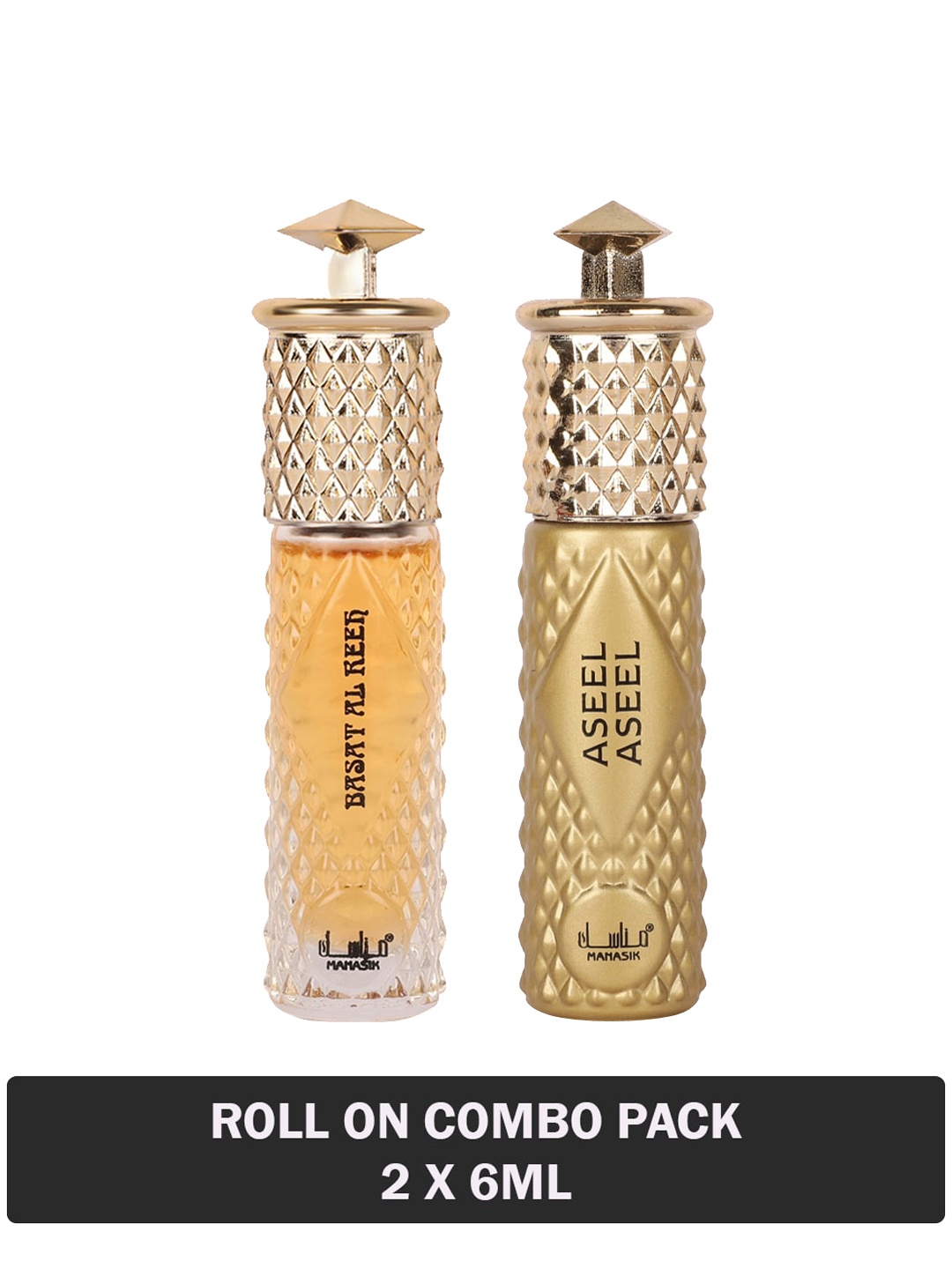 MANASIK Men Set Of 2 Long Lasting Attars - 6 ml Each -Basat Al Reeh & Aseel Aseel, Gold
MANASIK Men Set Of 2 Long Lasting Attars - 6 ml Each -Basat Al Reeh & Aseel Aseel, Gold