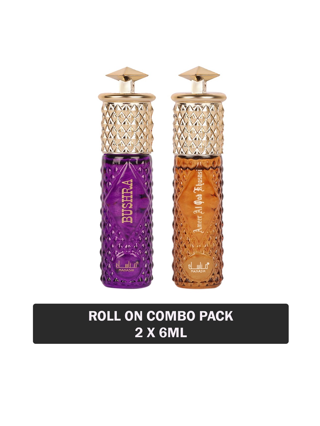 MANASIK Set Of 2 Long Lasting Attars - 6 ml Each Bushra & Ameer Al Oud Khusnsi, Purple
MANASIK Set Of 2 Long Lasting Attars - 6 ml Each Bushra & Ameer Al Oud Khusnsi, Purple