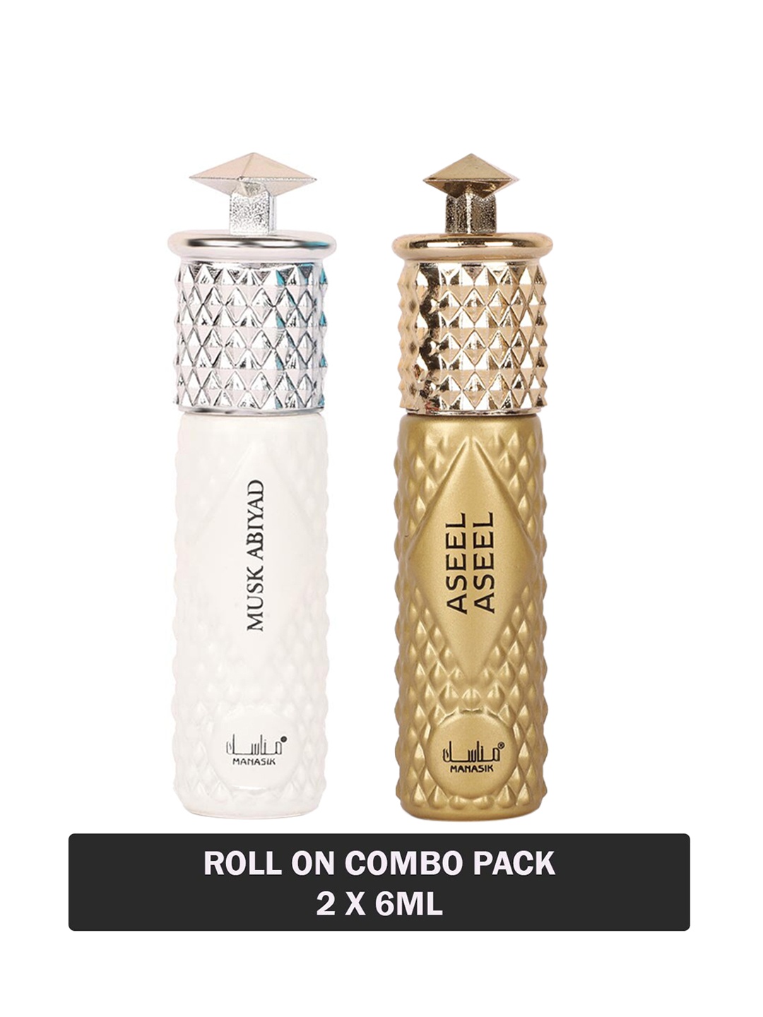 MANASIK Set Of 2 Long Lasting Roll-On Attars - 6ml Each - Musk Abiyad & Aseel Aseel, Gold
MANASIK Set Of 2 Long Lasting Roll-On Attars - 6ml Each - Musk Abiyad & Aseel Aseel, Gold