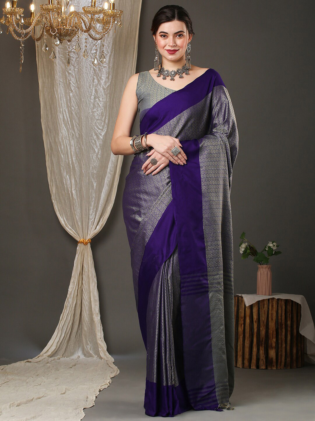 Anouk Rustic Ethnic Motifs Woven Design Zari Silk Blend Saree, Grey 
Anouk Rustic Ethnic Motifs Woven Design Zari Silk Blend Saree, Grey