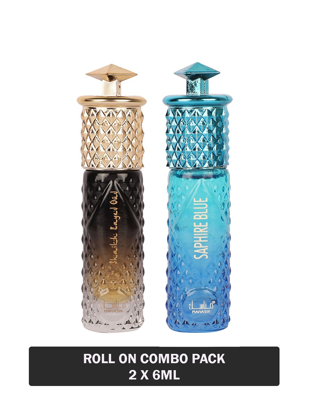 MANASIK Men Set of 2 Long Lasting Attars 6 ml each - Shaikh Zayed Oud & Saphire Blue, Black
MANASIK Men Set of 2 Long Lasting Attars 6 ml each - Shaikh Zayed Oud & Saphire Blue, Black