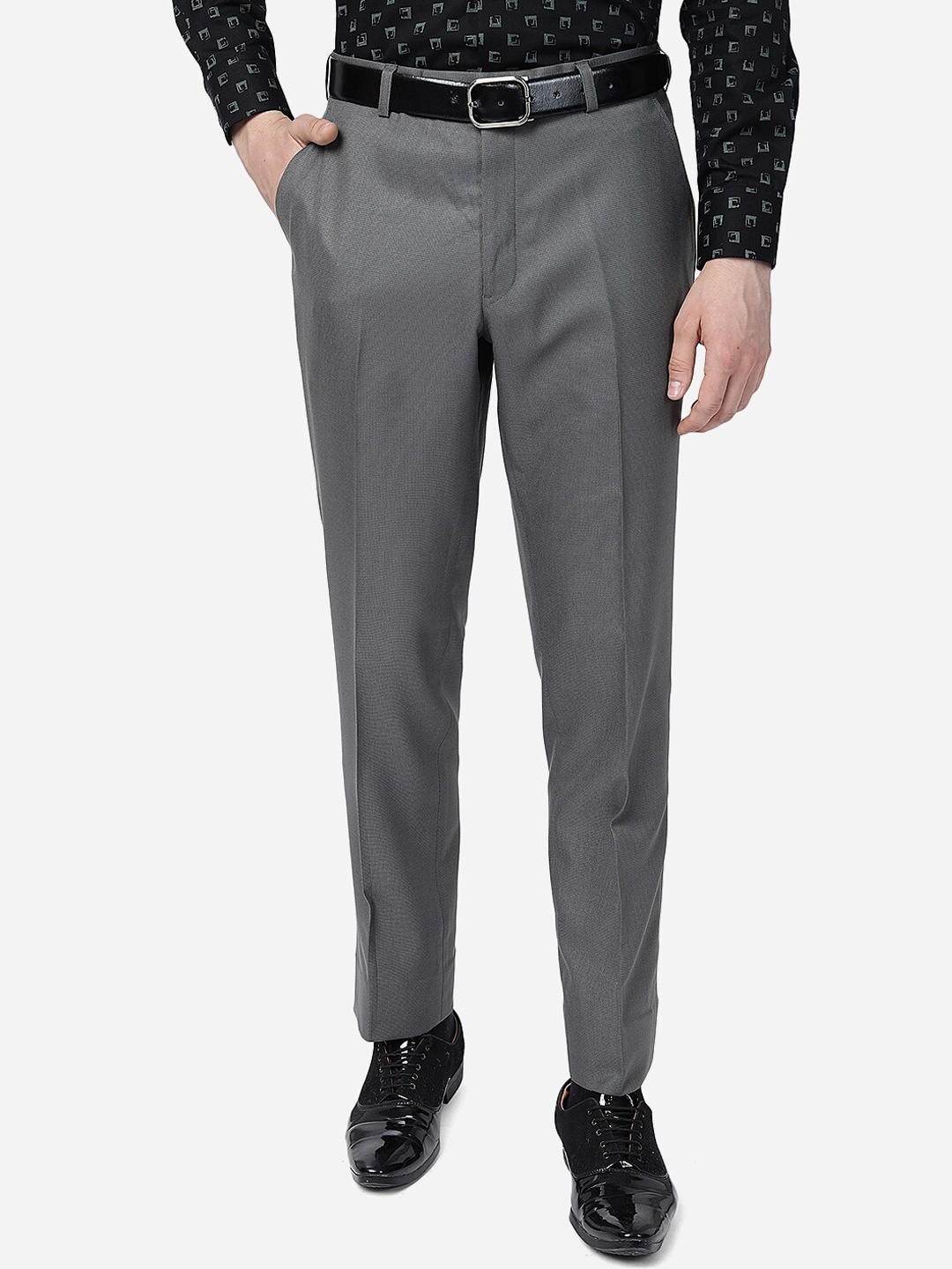 Greenfibre Men Mid-Rise Formal Trousers, Grey