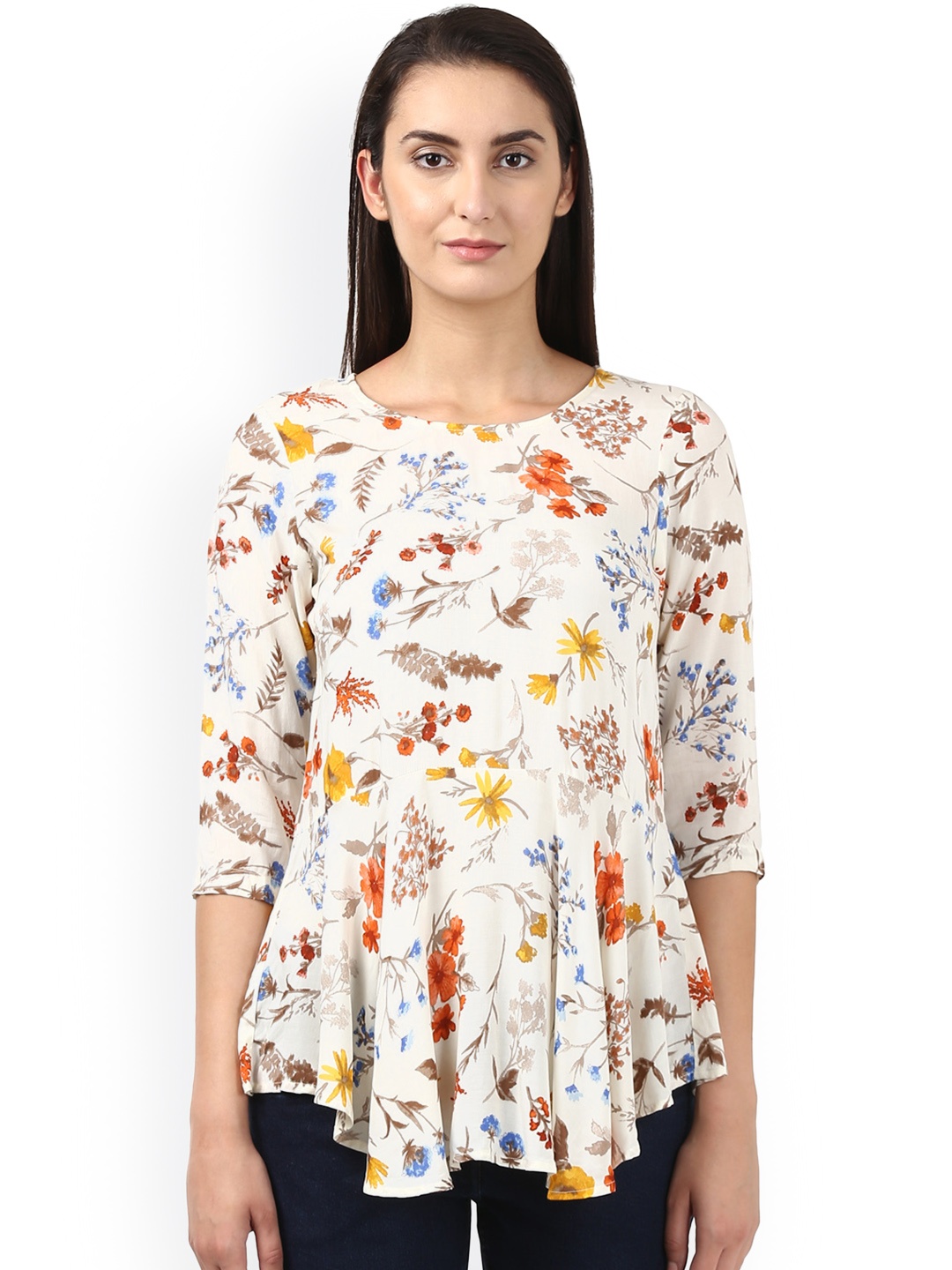 Park Avenue Women White Floral Print A-Line Top