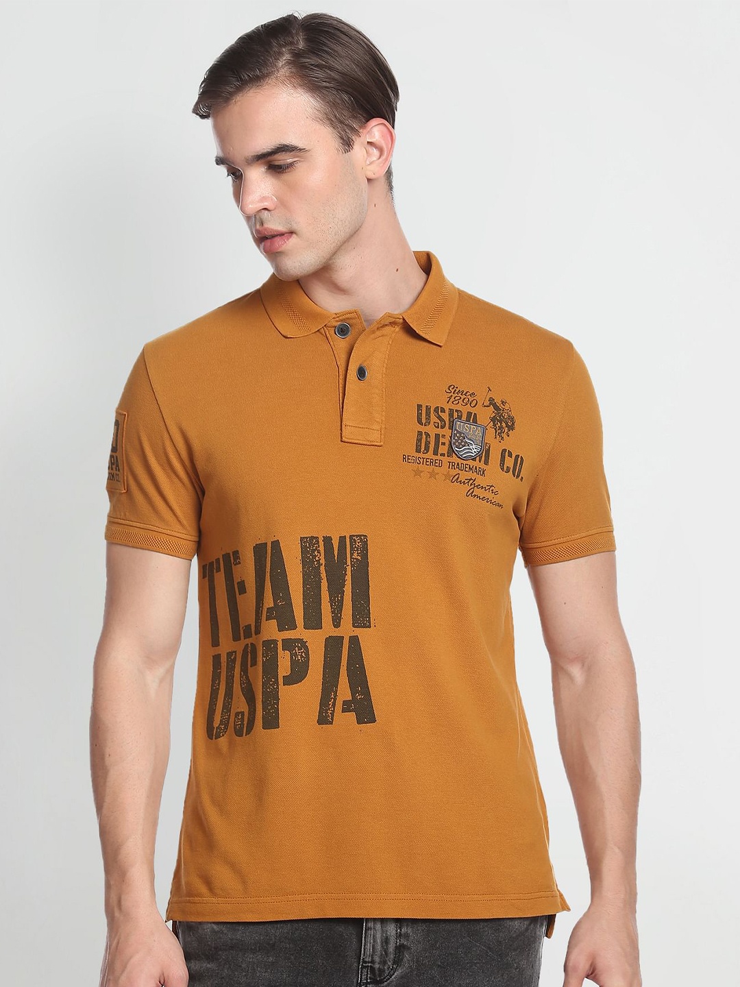 U.S. Polo Assn. Denim Co. Typography Printed Polo Collar Slim Fit Cotton T-shirt, Mustard
U.S. Polo Assn. Denim Co. Typography Printed Polo Collar Slim Fit Cotton T-shirt, Mustard