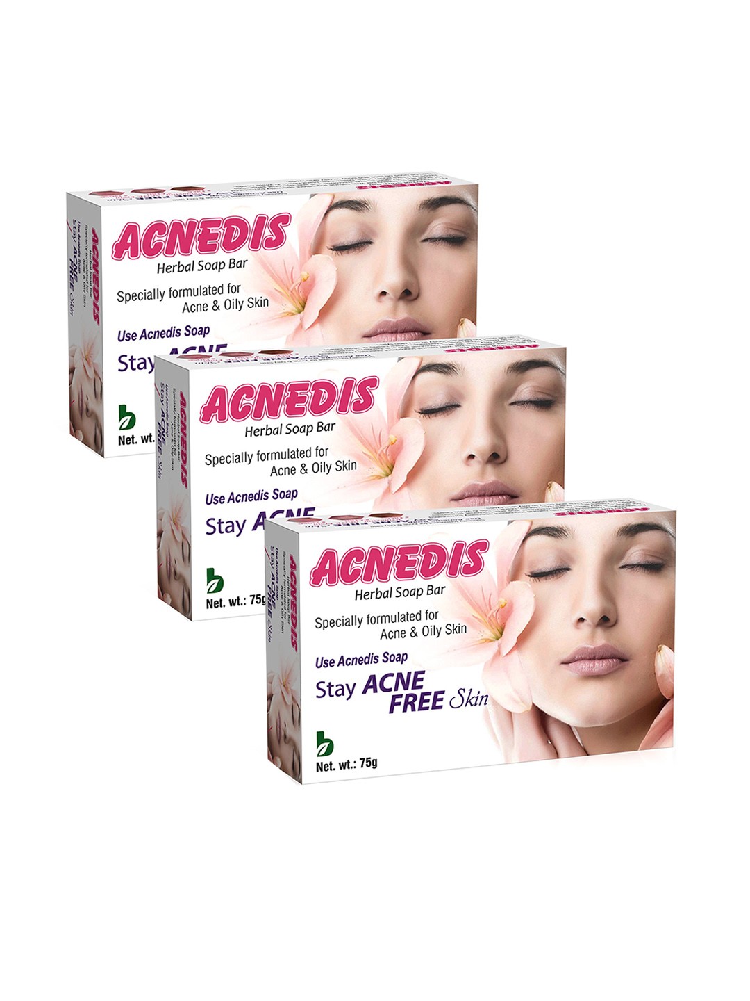 ACNEDIS Set Of 3 Herbal Soap Bars For Acne & Oily Skin With Tea Tree Oil - 75 gm Each, White
ACNEDIS Set Of 3 Herbal Soap Bars For Acne & Oily Skin With Tea Tree Oil - 75 gm Each, White