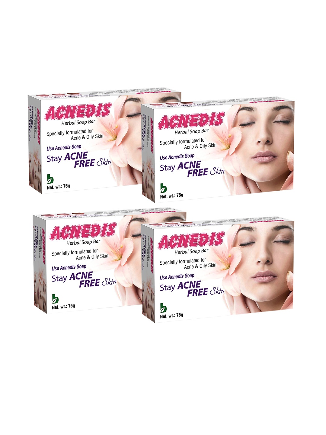 ACNEDIS Set Of 4 Herbal Soap Bars For Acne & Oily Skin With Tea Tree Oil - 75 gm Each, White
ACNEDIS Set Of 4 Herbal Soap Bars For Acne & Oily Skin With Tea Tree Oil - 75 gm Each, White