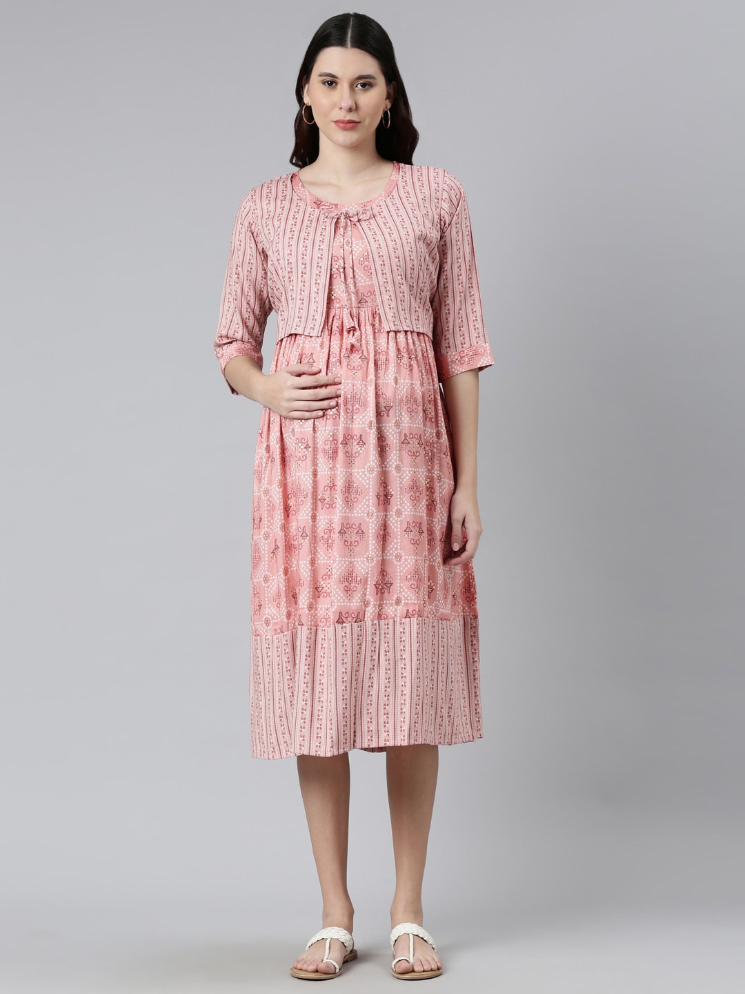 GOLDSTROMS Ethnic Motif Printed Layered Maternity Fit & Flare Midi Ethnic Dress, Peach
GOLDSTROMS Ethnic Motif Printed Layered Maternity Fit & Flare Midi Ethnic Dress, Peach