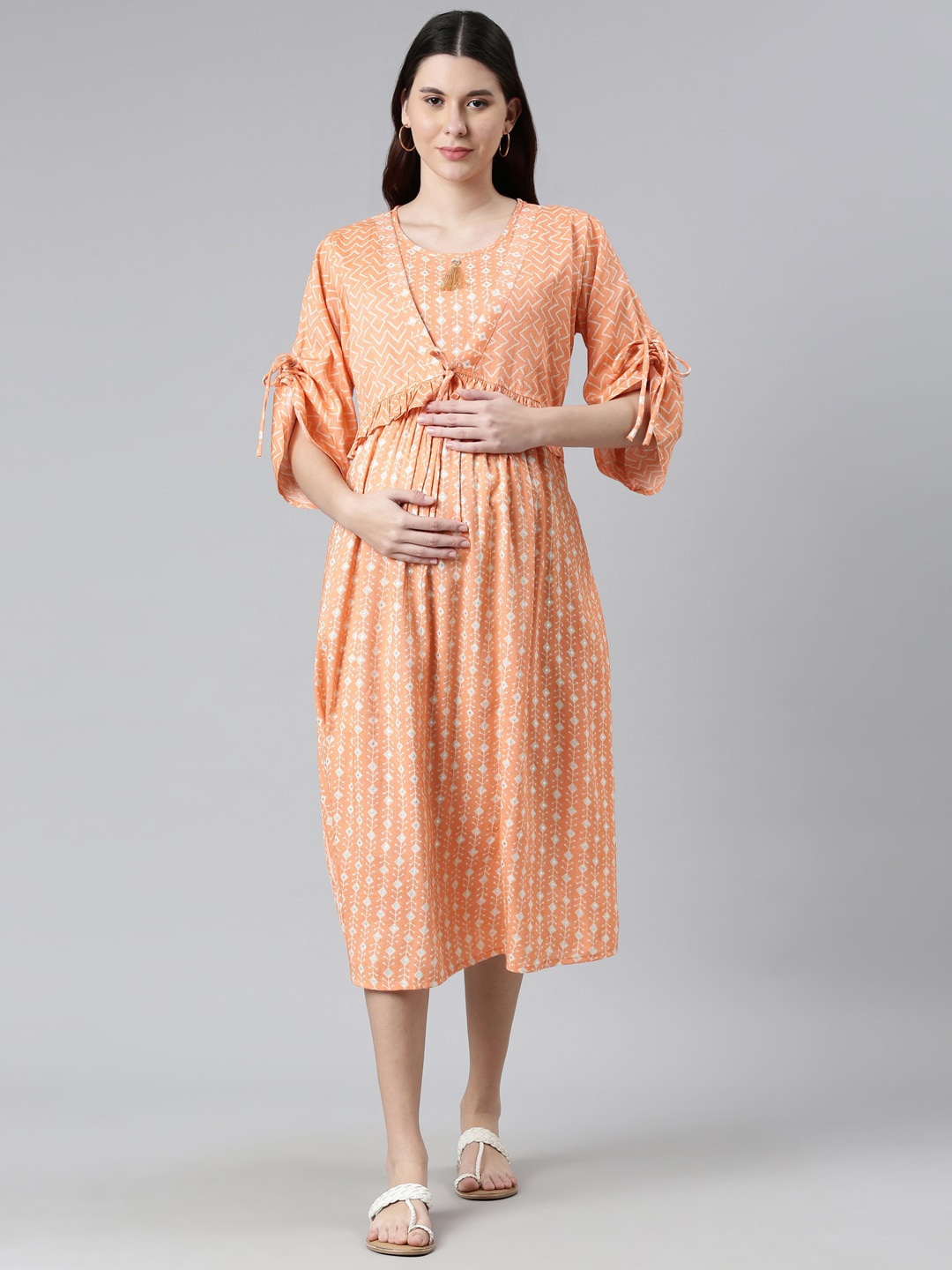 GOLDSTROMS Ethnic Motifs Printed Layered Maternity Fit and Flare Midi Ethnic Dress, Orange
GOLDSTROMS Ethnic Motifs Printed Layered Maternity Fit and Flare Midi Ethnic Dress, Orange