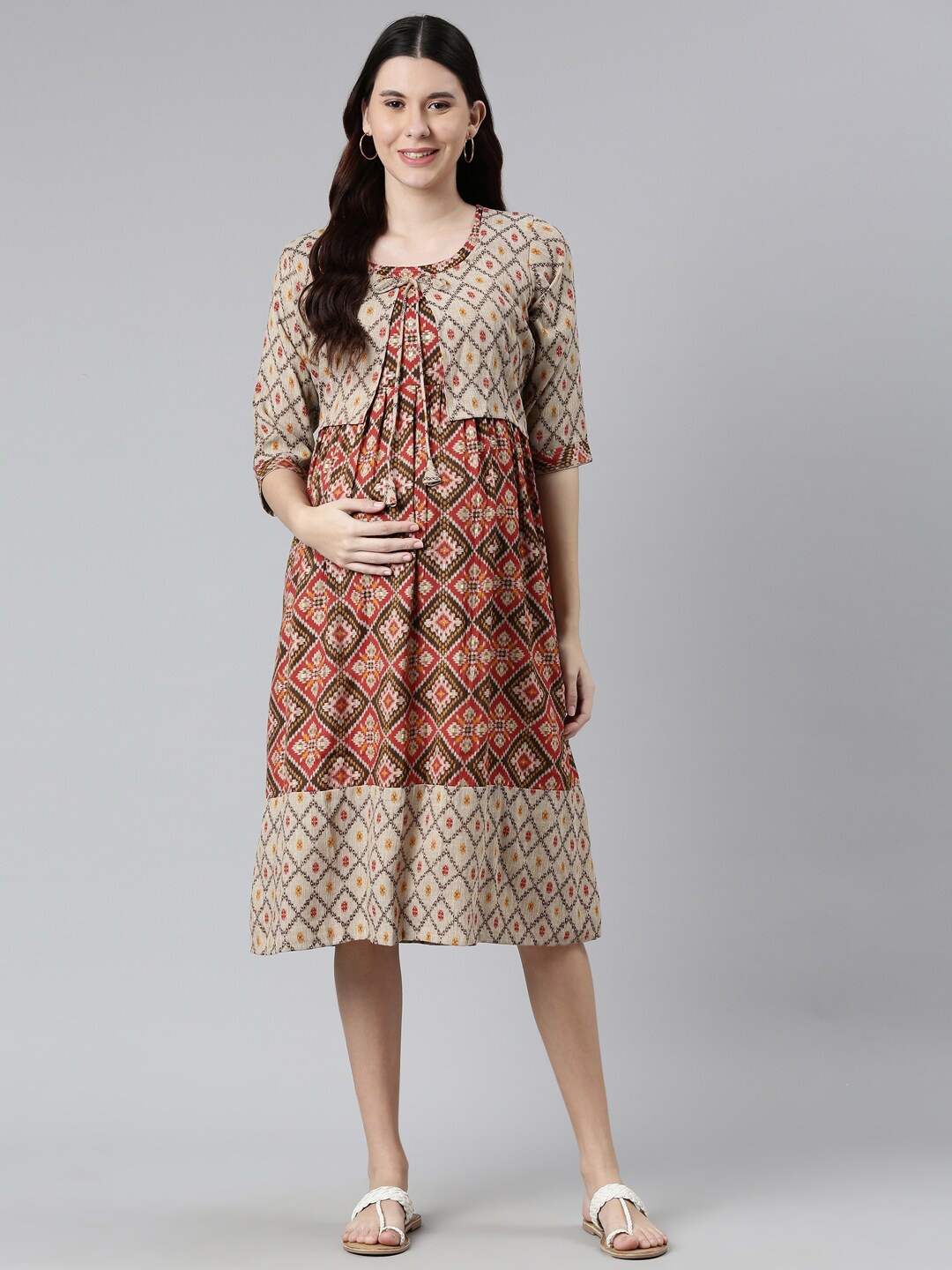 GOLDSTROMS Ethnic Motif Printed Layered Maternity Fit & Flare Midi Ethnic Dress, Red
GOLDSTROMS Ethnic Motif Printed Layered Maternity Fit & Flare Midi Ethnic Dress, Red