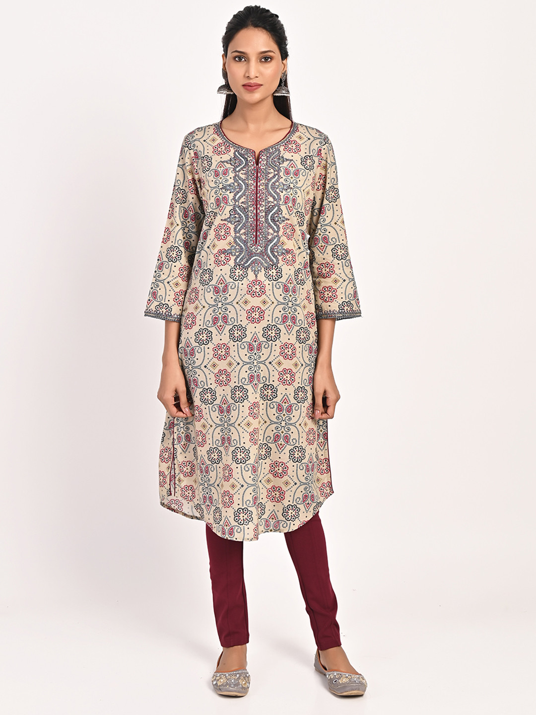 Lakshita Embroidered Bandhani Print Cotton Kurta, Beige
Lakshita Embroidered Bandhani Print Cotton Kurta, Beige