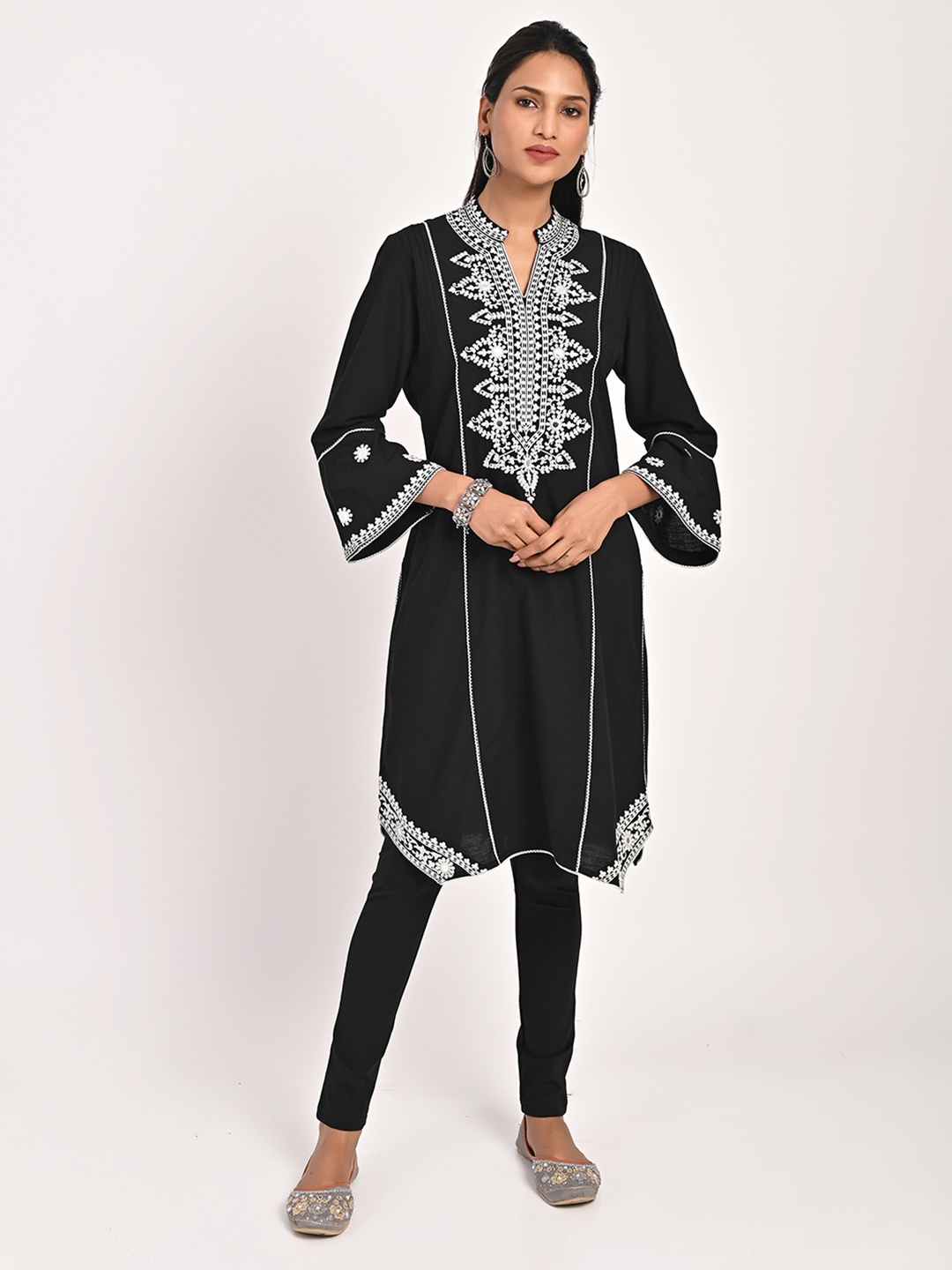Lakshita Ethnic Motifs Embroidered Bell Sleeves Mirror Work Pure Cotton Kurti, Black
Lakshita Ethnic Motifs Embroidered Bell Sleeves Mirror Work Pure Cotton Kurti, Black