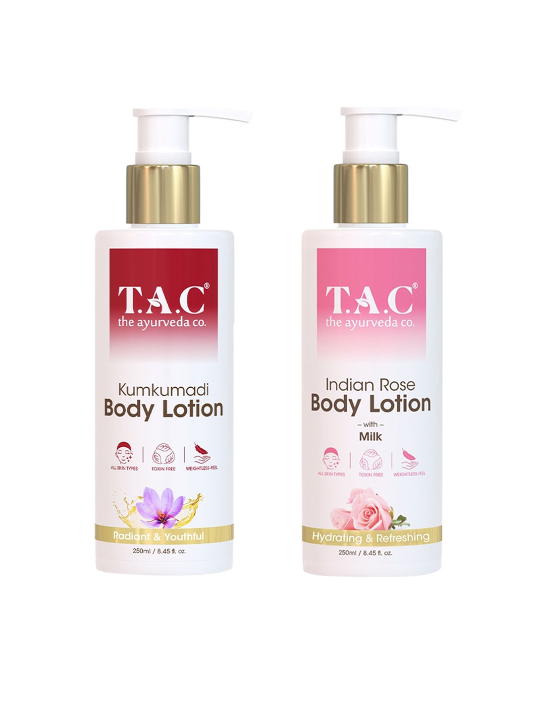 TAC - The Ayurveda Co. Set Of 2 Body Lotion - Kumkumadi & Indian Rose - 250ml Each, Pink
TAC - The Ayurveda Co. Set Of 2 Body Lotion - Kumkumadi & Indian Rose - 250ml Each, Pink
