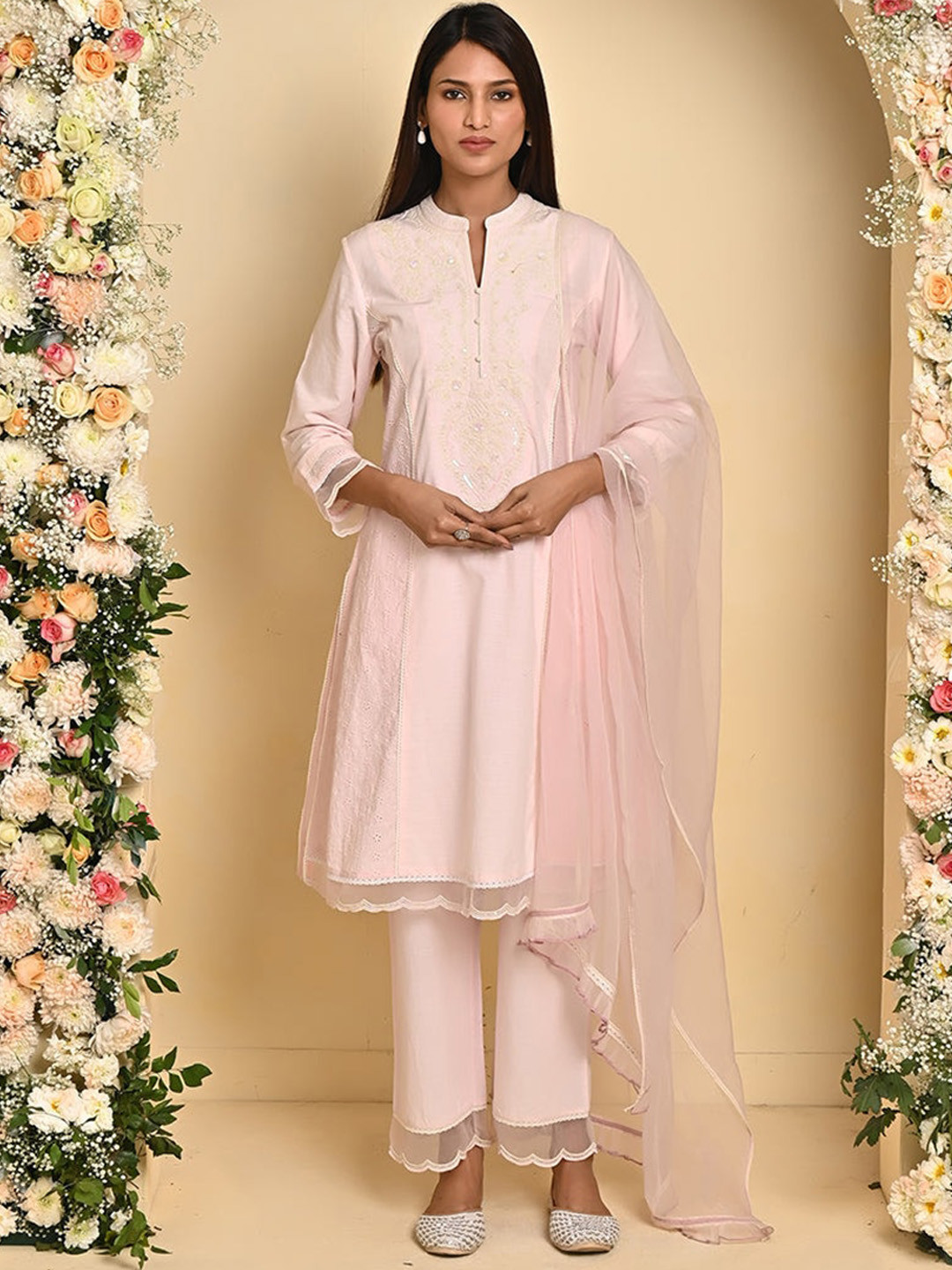 Lakshita Floral Embroidered Sequined Pure Cotton Kurta with Palazzos & Dupatta, Pink
Lakshita Floral Embroidered Sequined Pure Cotton Kurta with Palazzos & Dupatta, Pink