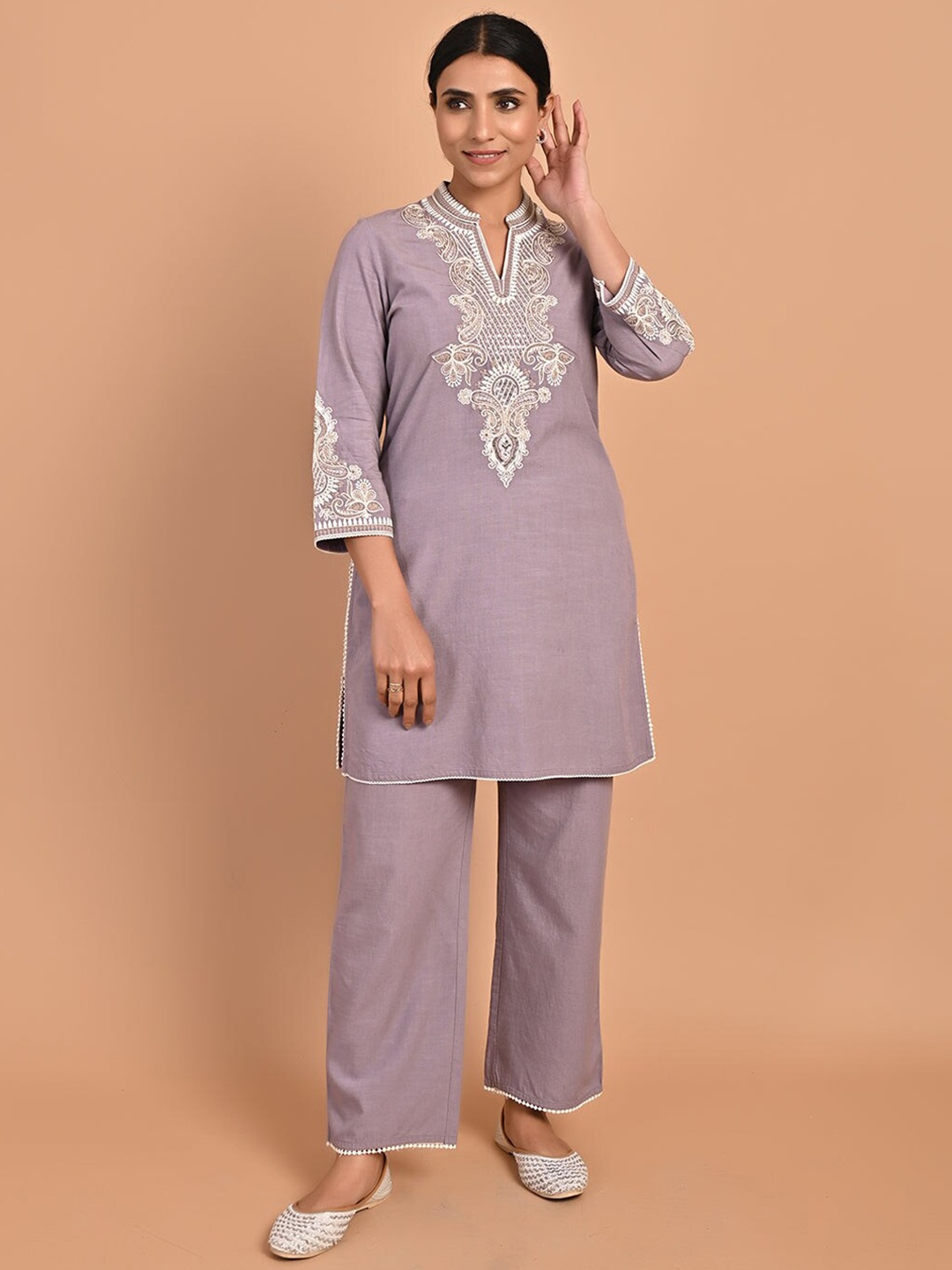 Lakshita Ethnic Motifs Embroidered Sequined Pure Cotton Kurta with Palazzos, Lavender
Lakshita Ethnic Motifs Embroidered Sequined Pure Cotton Kurta with Palazzos, Lavender
