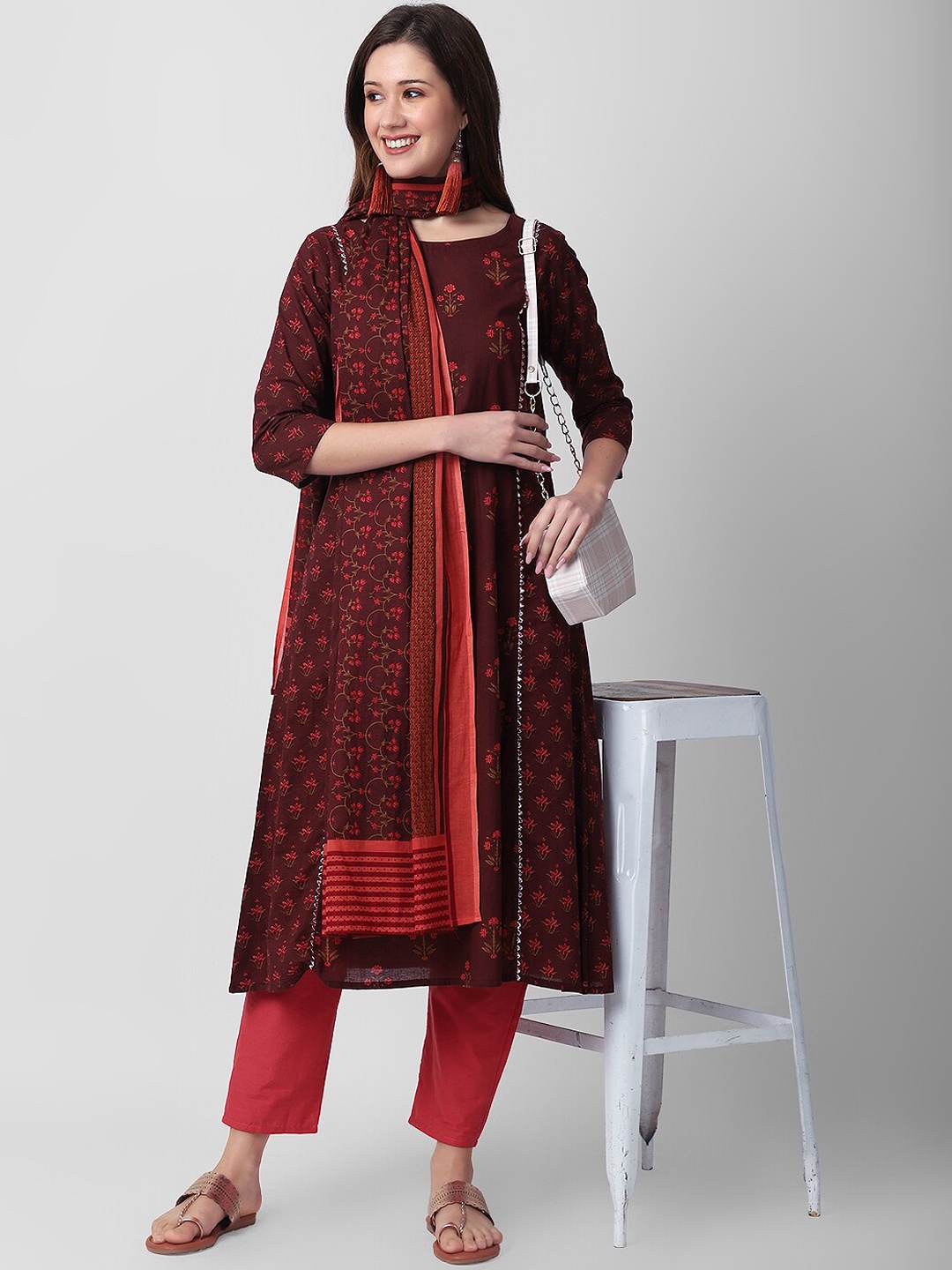 KALINI Women Ethnic Motif Printed Regular Pure Cotton Kurta With Trousers & Dupatta, Maroon
KALINI Women Ethnic Motif Printed Regular Pure Cotton Kurta With Trousers & Dupatta, Maroon